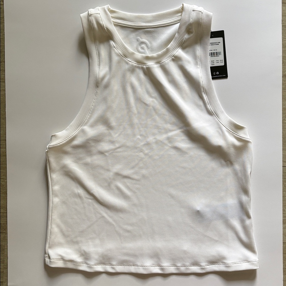 Peloton White Performance Rib High Neck Tank
